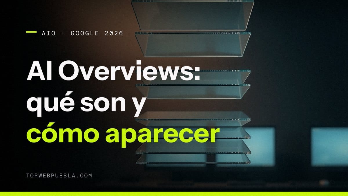 Portada sobre los AI Overviews de Google: paneles de cristal translucidos apilados en capas sobre fondo oscuro